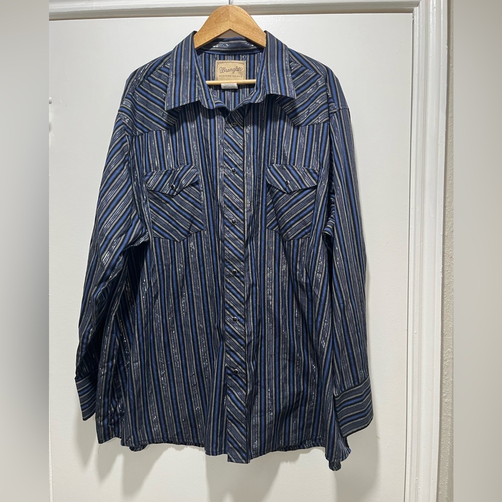 Wrangler  Shirt Men 3XL  Metallic Striped Chest Pocket Pearl Snap Rancher Rodeo